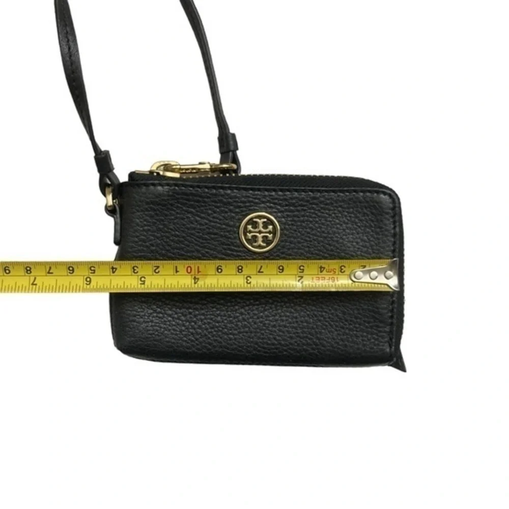Tory Burch black leather wristlet clutch bag